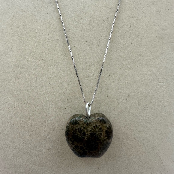 Green Coral Fossil Apple Shaped Pendant Necklace - Picture 2 of 15